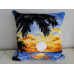 Set of 2 beautiful hand cross-stitched pillows: "Dolphin" and "Sunset in Tropics"