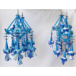 Set of 4 Folk Art Ornaments - Blue