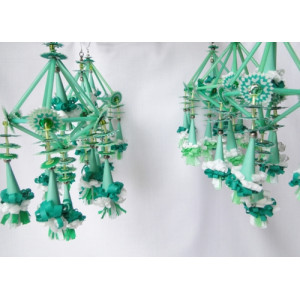 Set of 6 Folk Art Ornaments - Green
