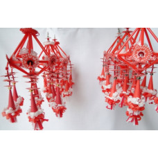 Set of 6 Folk Art Ornaments - Red