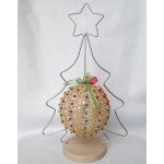 Crocheted Christmas decoration - gold, green and red ball, hanging tree ornament