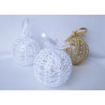 Set of 3 Crocheted Christmas decorations - white and gold