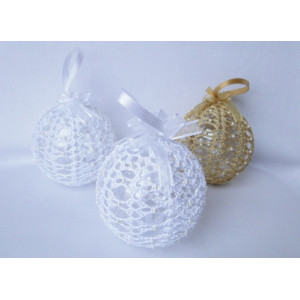Set of 3 Crocheted Christmas decorations - white and gold
