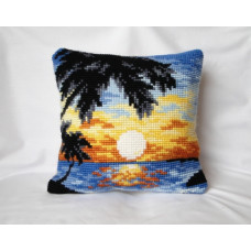 Beautiful Cross-stitch pillow: "Sunset in Tropics"